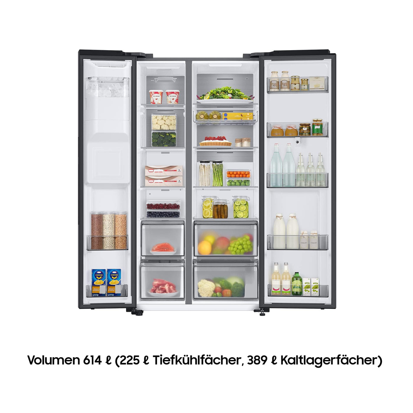 Samsung RS6HA8891B1/EG Side-by-Side Kühlschrank, 178 cm, 614 ℓ, 225 ℓ Gefriervolumen,Family Hub, Premium Black Steel