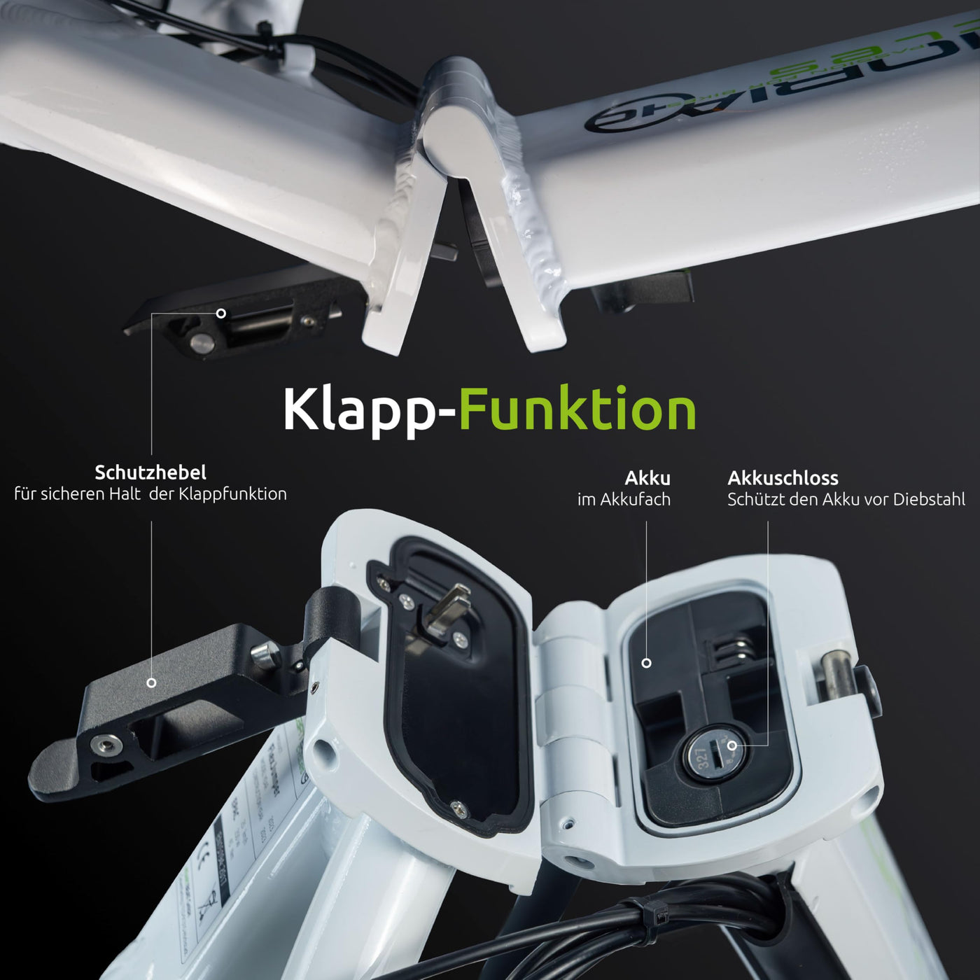 Highphoria E Bike Klapprad Elektrofahrräder 20 Zoll, Klappfahrrad Erwachsene mit 36V 10,5Ah 378Wh Batterie, 250W Motor, 7-Gang Elektrofahrrad 25km/h, 100km Reichweite(Schwarz/Grün)