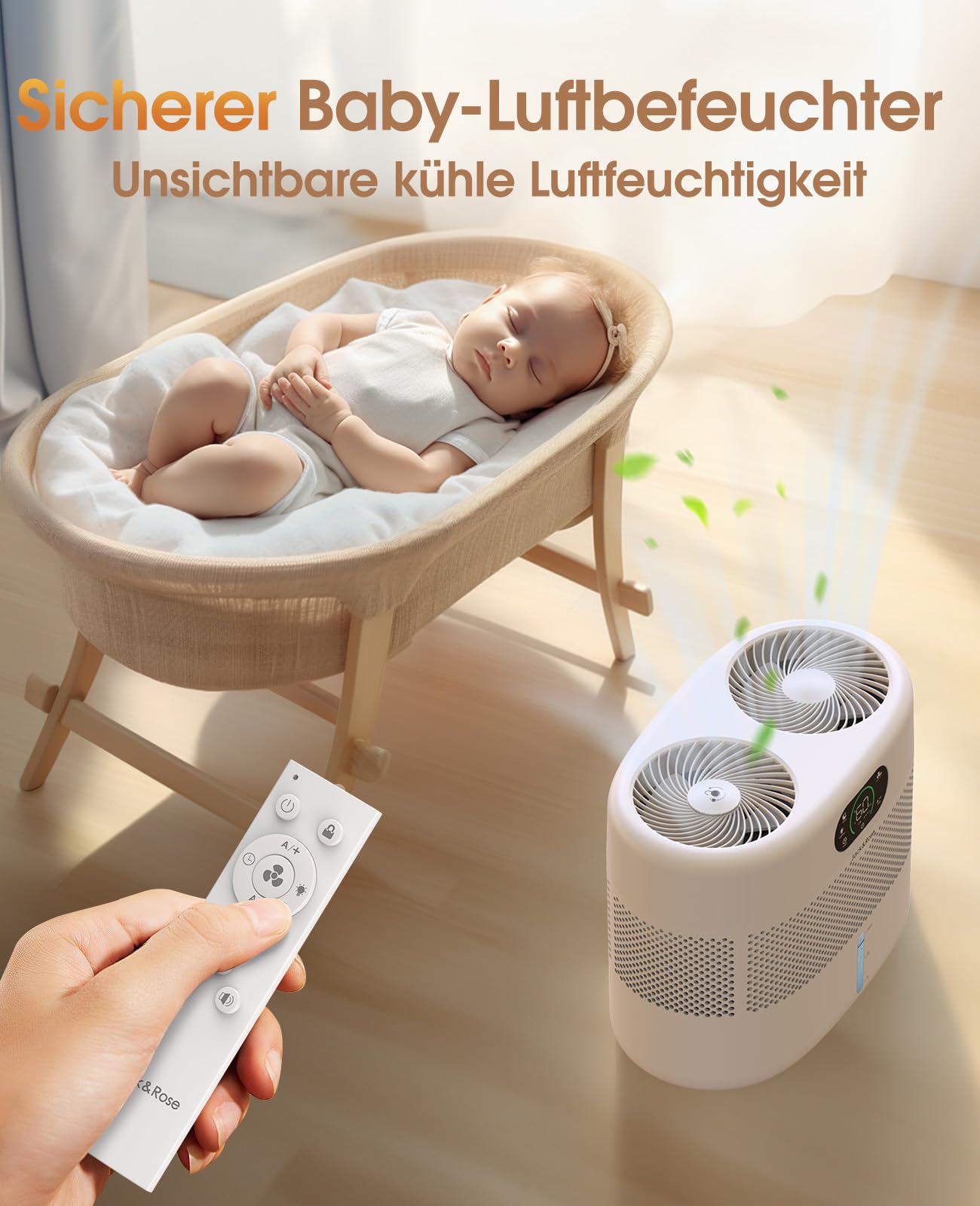 Luftbefeuchter große Räume bis ca. 56m² Verdampfer Luftbefeuchter Ohne Sprühnebel 7,6L Top Fill Luftbefeuchter bis 40H, Fernsteuerbares Humidifier für Kinderzimmer mit 45dB Leise für Schlafzimmer