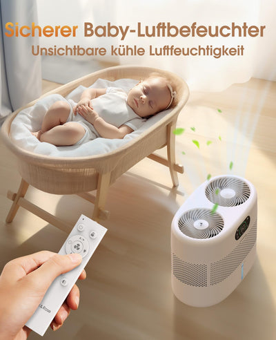 Luftbefeuchter große Räume bis ca. 56m² Verdampfer Luftbefeuchter Ohne Sprühnebel 7,6L Top Fill Luftbefeuchter bis 40H, Fernsteuerbares Humidifier für Kinderzimmer mit 45dB Leise für Schlafzimmer