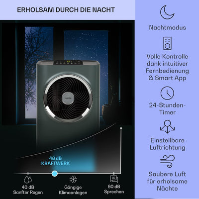 Klarstein Mobile Klimaanlage mit Abluftschlauch, 5-in-1 Klimagerät, Ventilator, Luftentfeuchter, Luftreiniger & Nachtmodus, App-Steuerung, Kleine & Portable Klimaanlage für Wohnung & Büro, 10000 BTU