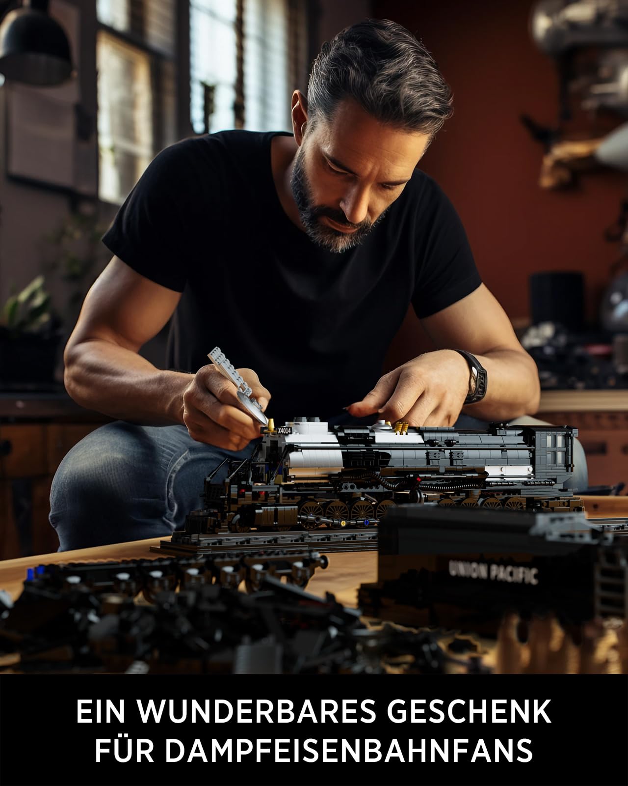 Nifeliz Zug Big Boy Retro Dampflok Klemmbausteine Set, Lokomotive Modell mit Schienen Bauspielzeug, Zug Eisenbahn Geschenk für Erwachsene und Jungen (1818 Teile)