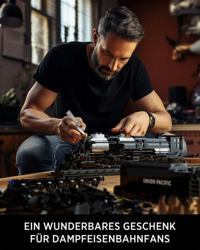 Nifeliz Zug Big Boy Retro Dampflok Klemmbausteine Set, Lokomotive Modell mit Schienen Bauspielzeug, Zug Eisenbahn Geschenk für Erwachsene und Jungen (1818 Teile)