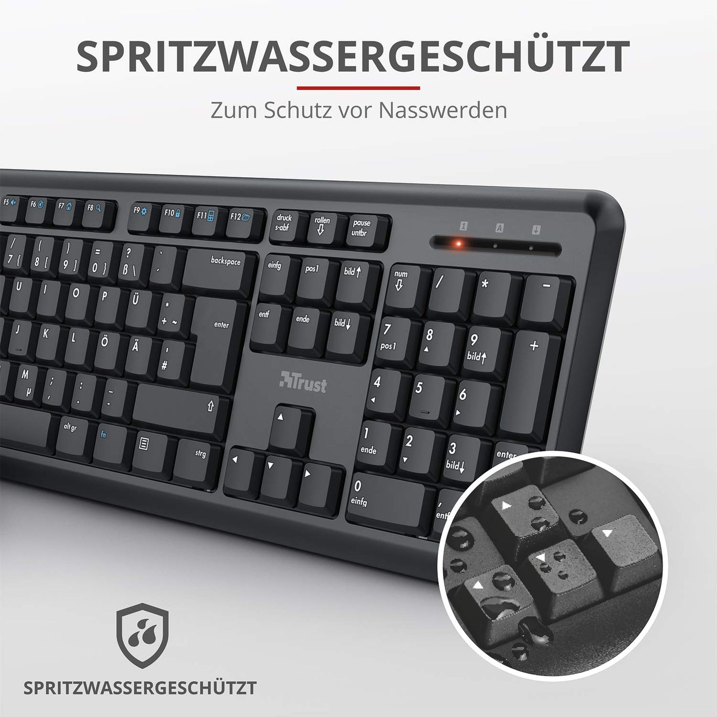 Trust 24080 Ymo Kabelloses Tastatur-Maus-Set - Deutsches QWERTZ - Schwarz & 22879 Verto Wireless Vertikale Ergonomische Maus (Vorbeugung Gegen Mausarm/Tennisarm, Nur für Rechtshänder) Schwarz
