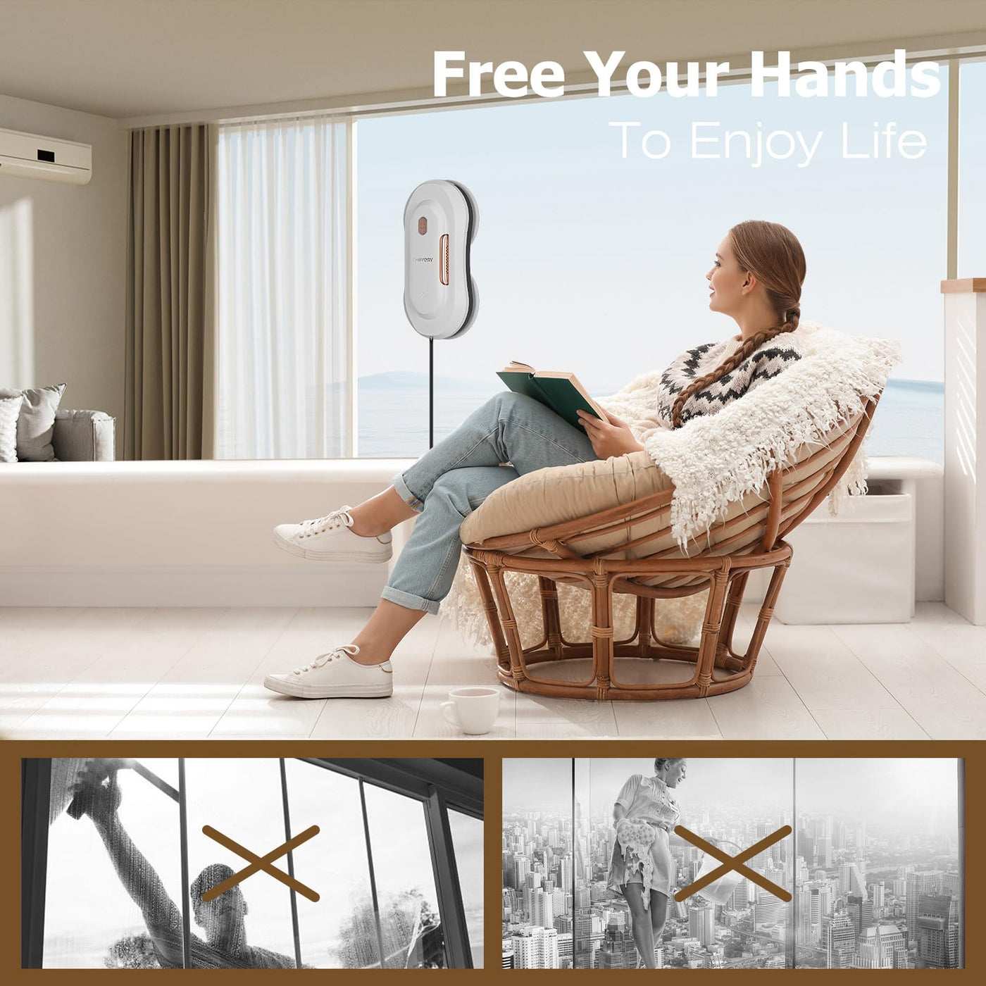 CHOVERY 3000Pa Fensterputzroboter, Fensterroboter mit Sprühfunktion, Automatischer Fensterputzer, Fensterreiniger Roboter Elektrisch mit Dual-Wasserspray, CL3