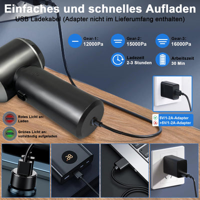 XWGKLN Handstaubsauger Akku, 16000PA Kabellos Autostaubsauger, 4 in 1 Auto Staubsauger &Gebläse mit USB, Mini Kleiner Staubsauger für Auto,Outdoor, Haus, Office Reinigung und Tierhaare