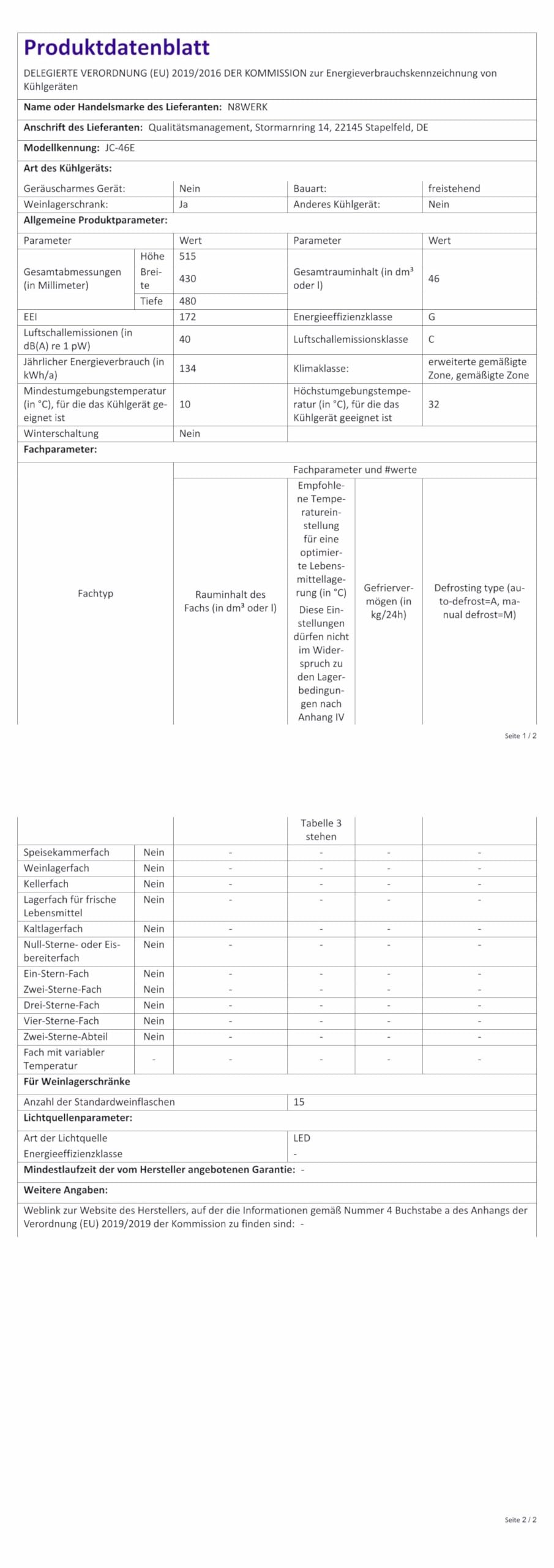 N8WERK Weinkühlschrank für bis zu 15 Flaschen Wein | Leise Kompressortechnologie, freistehend, Temperaturbereich 4 °C - 18 °C, Thermoverglasung | LC-Display, LED-Beleuchtung