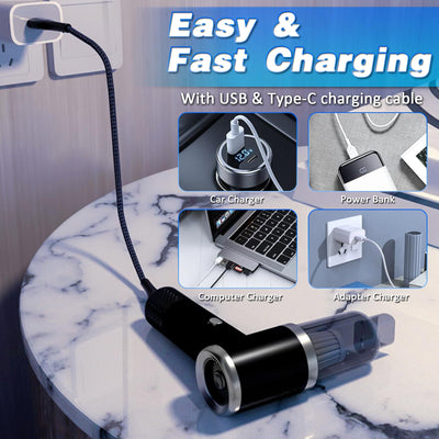 D-Lumina Handstaubsauger，15000PA kabelloser Handstaubsauger Akku mit USB-C Schnellladung，Auto Staubsauger Stark Waschbar mit HEPA-Filter，Hand Vacuum Cleaner für Auto/Haus/Haustiere