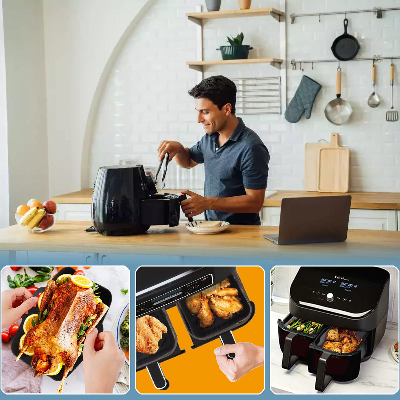 2Pcs Airfryer Zubehör für Ninja Foodi Max Dual Zone AF400EU AF300EU 9.5L, Silikonform Zubehör für Double Stack XL SL400EU Heißluftfritteuse, Airfryer Silikonform Silikoneinsatz Air Fryer Accessories