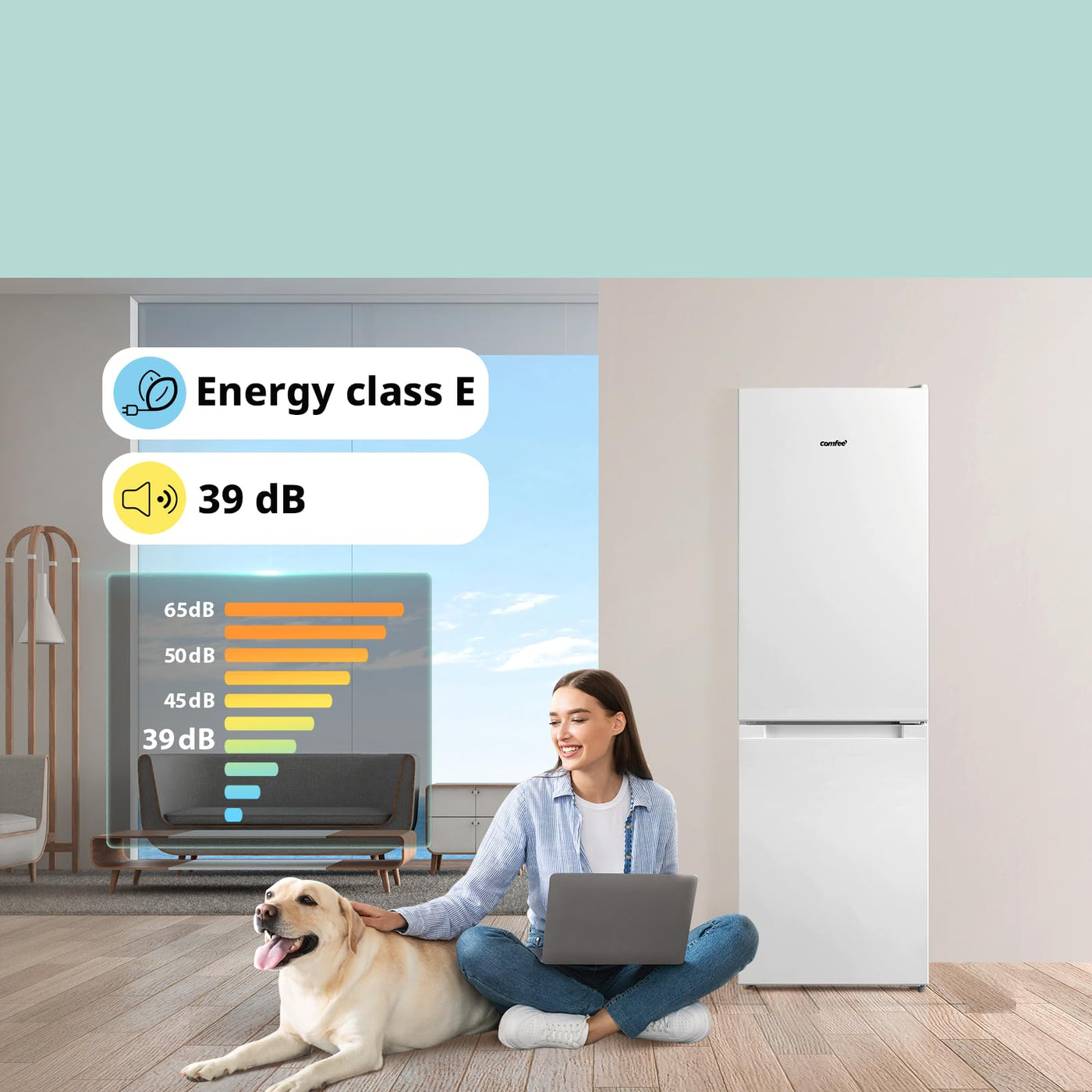 Comfee RCB169WH2(E) Kühl-/Gefrierkombination/150 cm Höhe/Low Frost/Einstellbare Kühlschranktemperatur/LED-Licht/195 kWh/Jahr/115L Kühlteil/59L Gefrierteil/Weiß