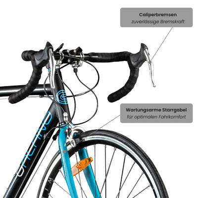 Galano Rennrad 700c Giro D'Italia Fahrrad 28" Fitnessbike Road Bike 14 Gänge (schwarz/blau, 56 cm)