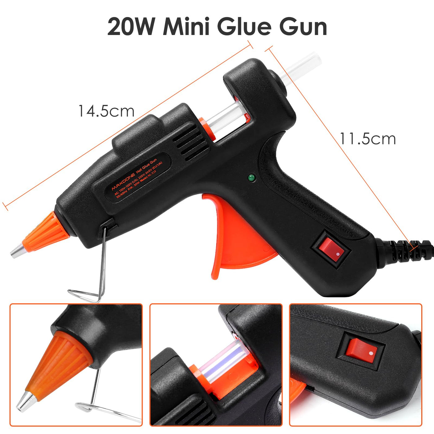 Feuerfest Heißklebepistole Klebepistole 30 Heißklebesticks Heissklebepistole Klebesticks für DIY Kleine Handwerk und schnelle Reparaturen in Haus & Büro, 20W Klebepistolen