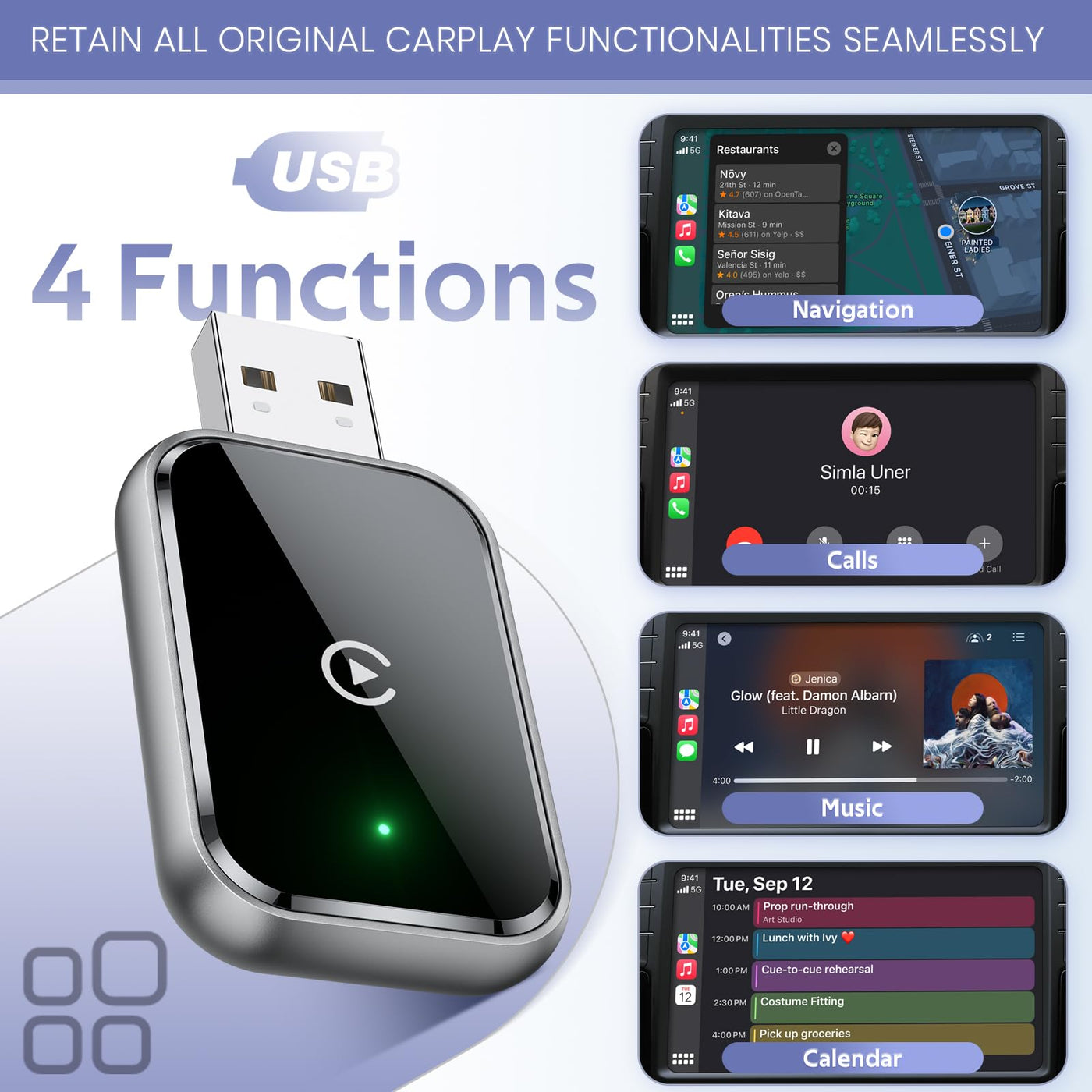 AIZEO Wireless CarPlay Adapter, Superschnelle Upgrade von Wired auf Wireless, Plug und Play, Mini & Stabiler, kompatibel mit iPhone iOS 10+ & Autos mit Wired CarPlay, Black