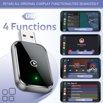 AIZEO Wireless CarPlay Adapter, Superschnelle Upgrade von Wired auf Wireless, Plug und Play, Mini & Stabiler, kompatibel mit iPhone iOS 10+ & Autos mit Wired CarPlay, Black