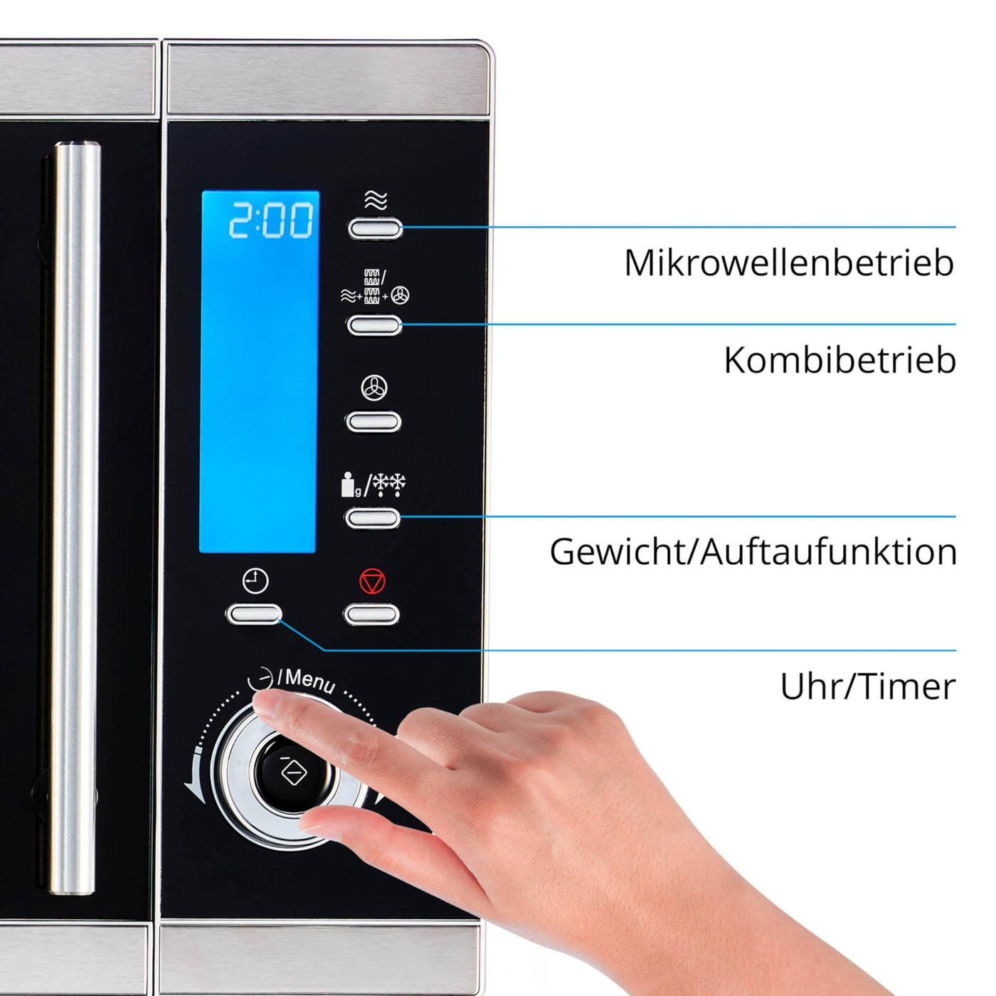 MEDION MD 15501 4 in 1 Mikrowelle mit Grill (25 Liter, 900 Watt, 1100 Watt Grill, 2500 Watt Heißluft, 10 Automatik-Programme) silber