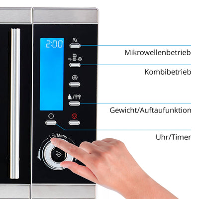 MEDION MD 15501 4 in 1 Mikrowelle mit Grill (25 Liter, 900 Watt, 1100 Watt Grill, 2500 Watt Heißluft, 10 Automatik-Programme) silber