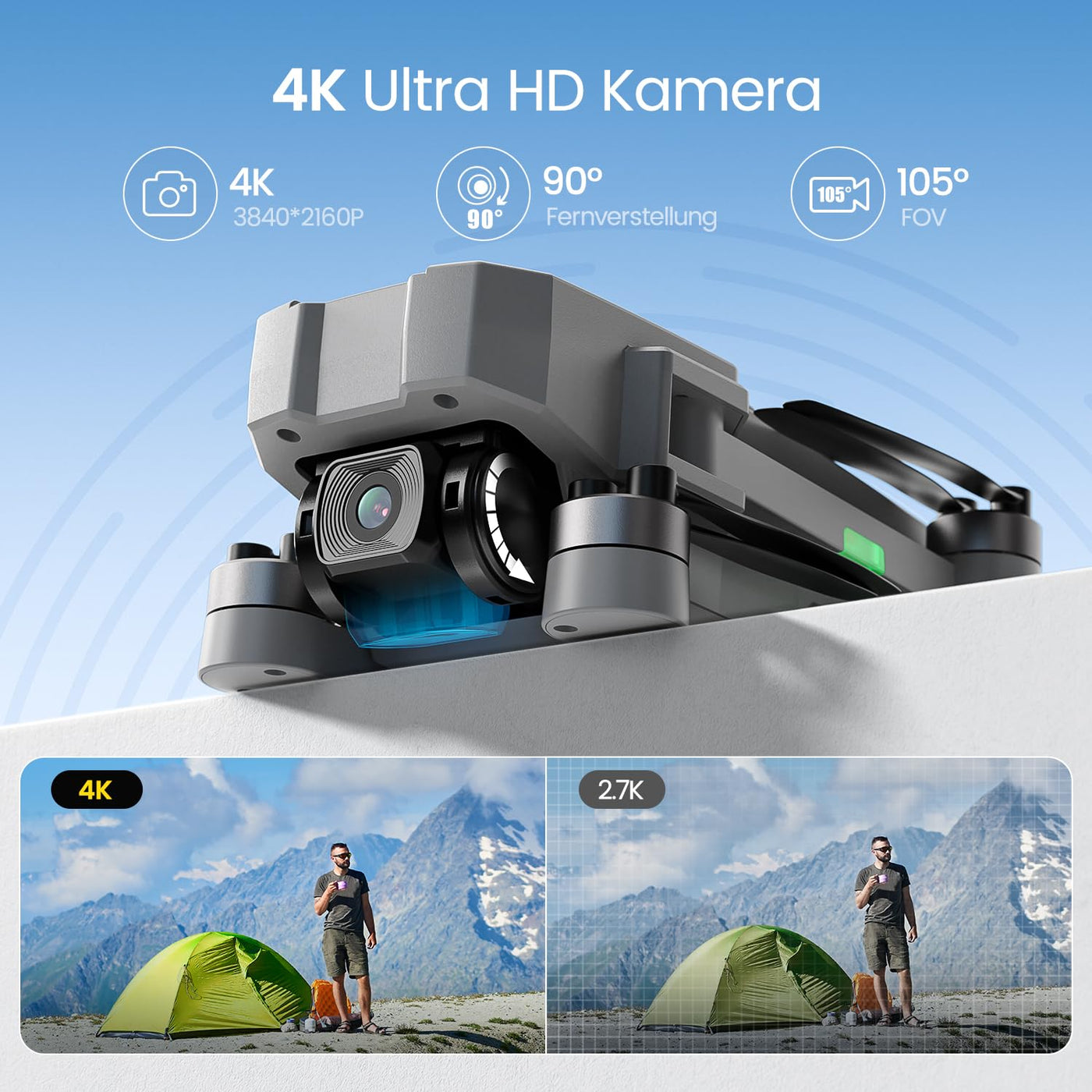 Holy Stone HS440G Drohne mit 4K Kamera für Erwachsene, 23 Min. Lange Flugzeit, Bürstenloser Motor, GPS Follow Me, Auto Rückkehr, 5G FPV Übertragung, Faltbare Kameradrohne unter 249 g für Anfänger, C0