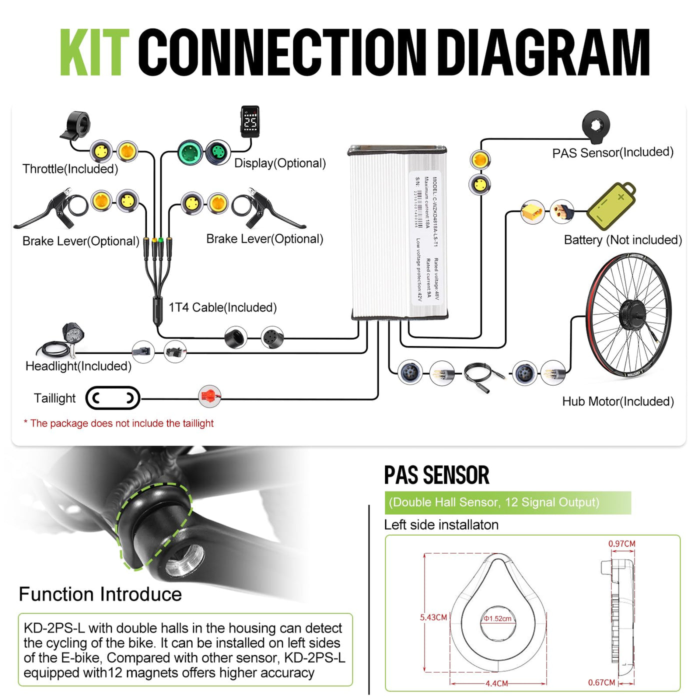 BAFANG 48V500W 26" Front Hub Motor Kit G020 Ebike Conversion Kit with SW2-M58 Digital Display & Smart Controller