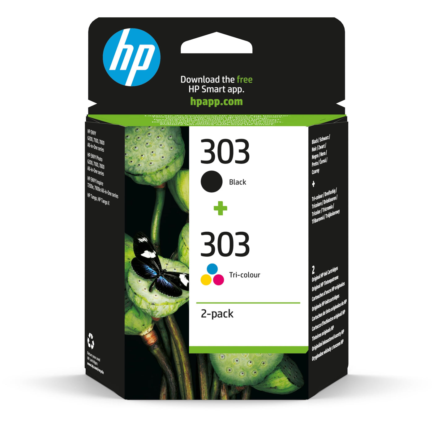 HP 303 (3YM92AE) Original Druckerpatronen 2 Count (Pack of 1) für HP ENVY 6200, 7100, 7134,7220e,7221e,7224e,7800,7900e Tango Printer.Schwarz - 1X 200 Seiten|Dreifarbig - 1 x 165 Seiten