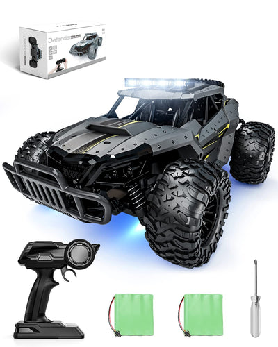 Tecnock Ferngesteuertes Auto 1:16 mit Scheinwerfer und Fahrgestellbeleuchtung, All Terrain Off Road RC Monstertruck 2,4GHz Spielzeug, 2 Akku für 60 Min. Laufzeit - Geschenk für Erwachsene Kinder