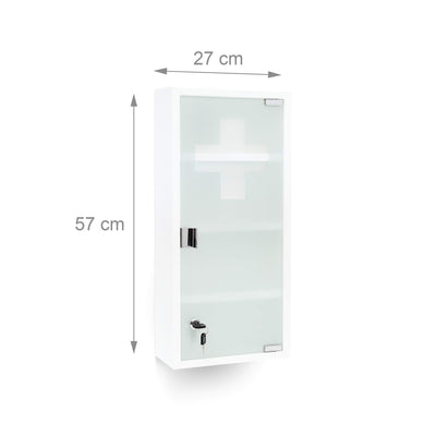 Relaxdays Medizinschrank EMERGENCY XXL Medikamentenschrank Metall und Glas Apothekerschrank fürs Bad HxBxT 57 x 27 x 12 cm mit magnetischer Glas-Tür 4 Ablagen für Medikamente und Verbandszeug, weiß