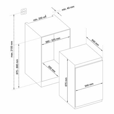 TELEFUNKEN EK88S134E Einbaukühlschrank ohne Gefrierfach | 88cm Nische | Schlepptür-Technik | 126 Liter Nutzinhalt | Temperaturregelung | Weiß