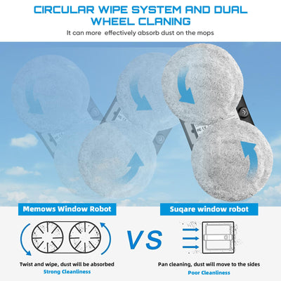 Memows Fensterputzroboter Automatischer Fensterputzer Elektrischer Fensterreiniger Roboter 5600PA, Intelligente Fensterroboter Fensterreinigungsroboter Fenstersauger mit Sprühfunktion Fernbedienung