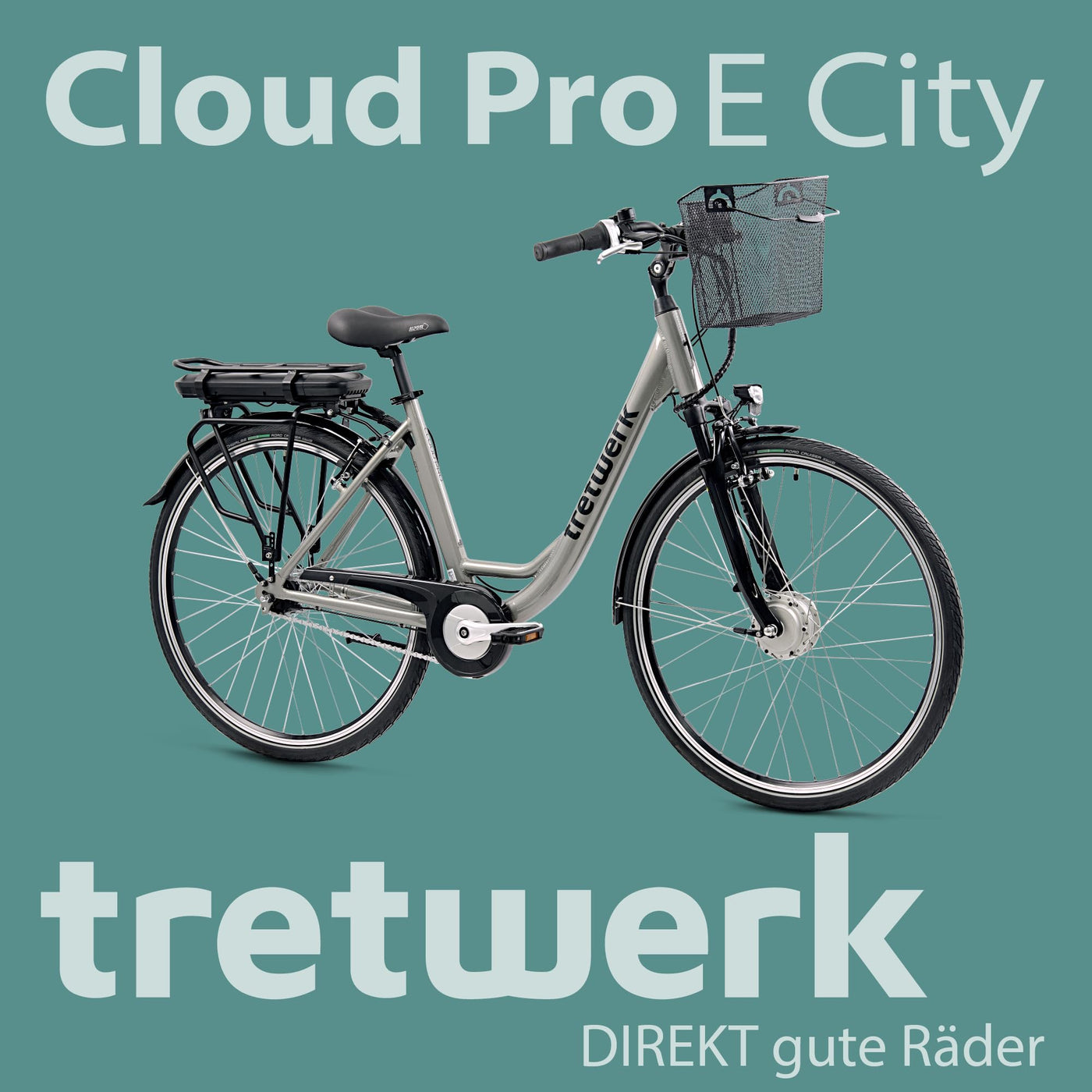 TRETWERK 28 Zoll E-Bike Damen Fahrrad Pedelec - Cloud Pro - Citybike Damenfahrrad mit Fahrradkorb und 7 Gang Nabenschaltung - 250W, 36V grau