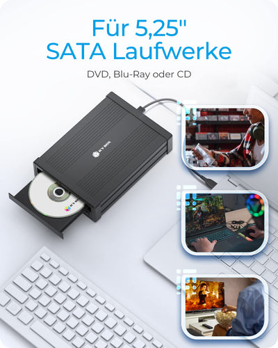 ICY BOX 5,25 Zoll Gehäuse extern für Blu-ray und DVD Laufwerke, USB 3.0, Aluminium, Schwarz, IB-525-U3