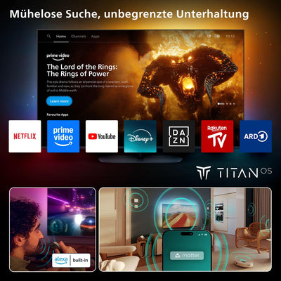 Philips Ambilight 55PUS8600 4K QLED Smart TV - 55 Zoll Display mit P5 Perfect Picture Engine Ultra HD, Titan OS, Dolby Vision und Dolby Atmos Sound