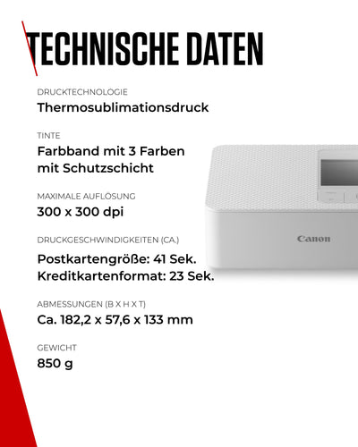 Canon SELPHY CP1500 Mobiler Fotodrucker mit Papierset, Weiß - Drahtloser Bluetooth-Drucker mit Zubehör - Kompakt und Leicht - Mi 54 Blatt Papier im 4x6 Postkartenformat