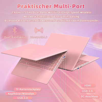 Fsjun 14 Zoll Roségold Laptop, 8G RAM 256G SSD, IPS FHD Display, 4core-4thread J4105,Ultra-dünn,USB3.0,HDMI,PC,Notebook