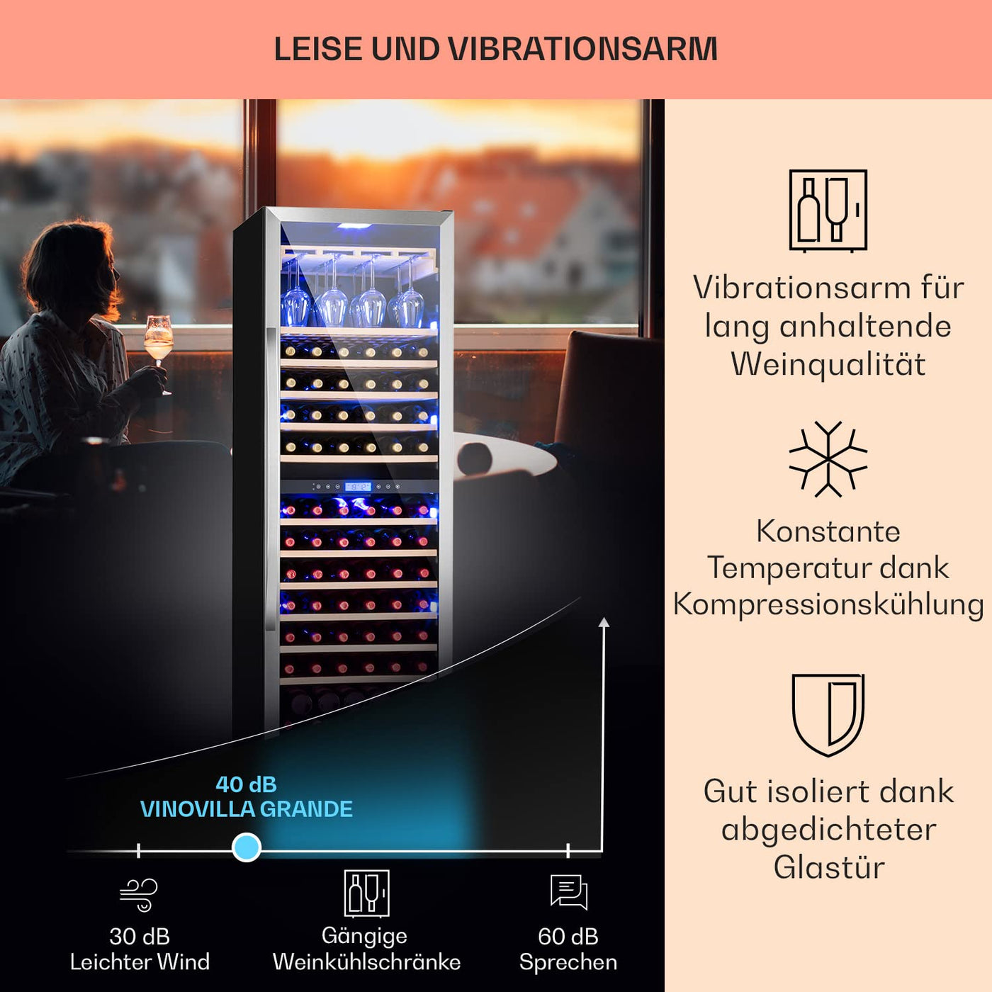 Klarstein Einbau-Weinkühlschrank, 2 Zonen Getränkekühlschrank Klein, Kleiner Weinschrank 433L, Wein-Kühlschrank Klein mit Glastür, Indoor/Outdoor Flaschenkühlschrank, Wine Fridge 165 Flaschen