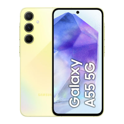 Samsung Galaxy A55 5G Smartphone, Android-Handy ohne Vertrag, 128 GB - 8 GB RAM, 2 Tage Akkulaufzeit, 50-MP-Kamera, Awesome Lemon, 2,5 Jahre Herstellergarantie
