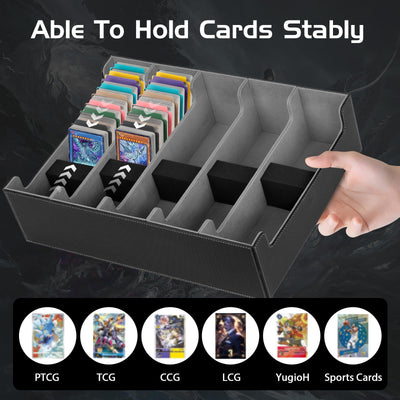 CAUTIOUS 5R Pokemon Deck Box, Sammelkarten Box für 3800+ Karten, MTG-deck Box, Trading Card Box mit 5 Verstellbaren Kartentrennern, mit 48 kompatiblen Kartenteilern (schwarz+grau)