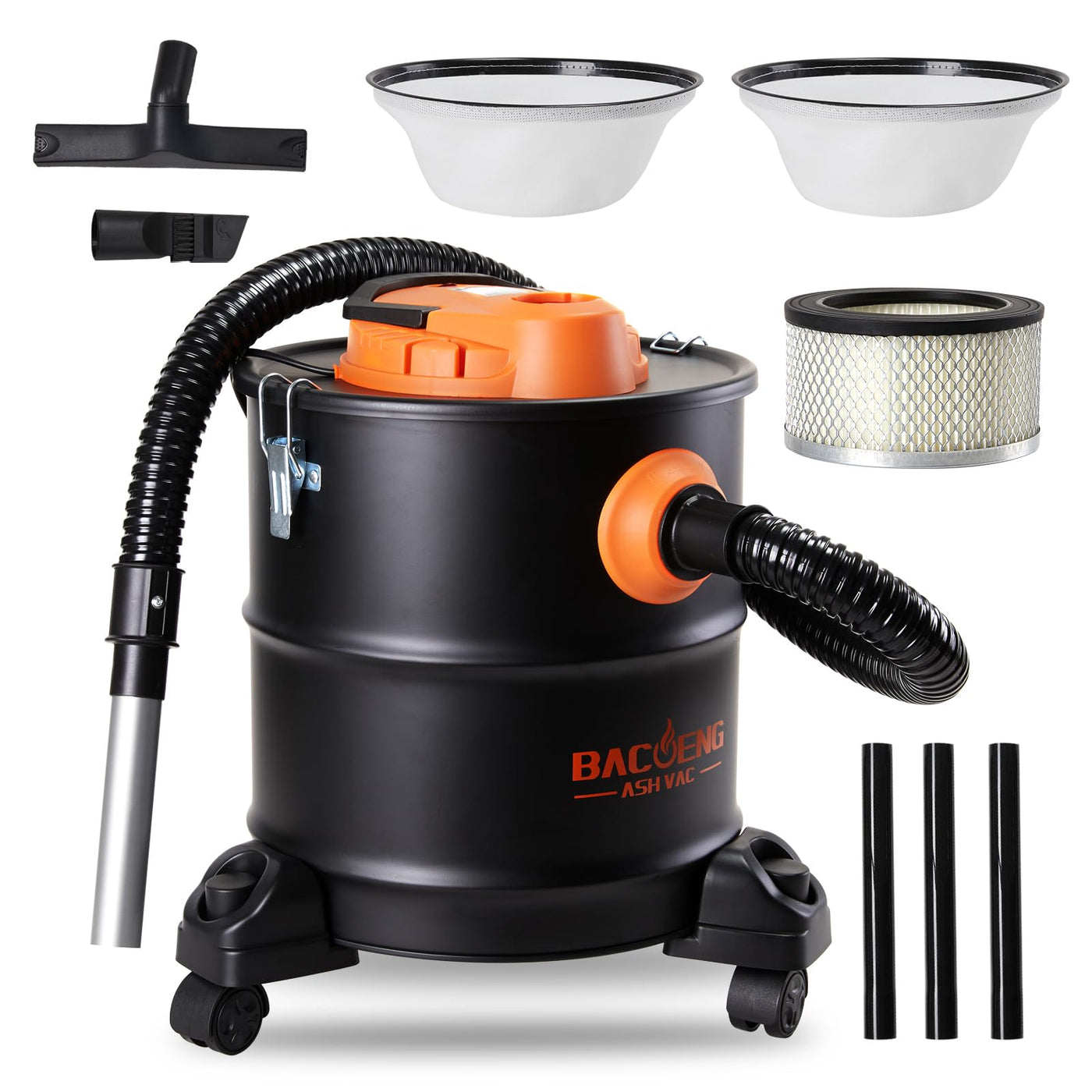 BACOENG Aschesauger für Kamin, 20L Aschesauger, 1200W Kaminstaubsauger Aschestaubsauger für Kaminofen, Aschesauger Pelletofen mit Rollfuß, Für Grills, Ofen