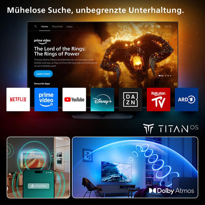 Philips Ambilight 55PUS8200 4K LED Smart TV - 55 Zoll Display mit Pixel Precise Ultra HD, Titan OS, Dolby Vision und Dolby Atmos Sound