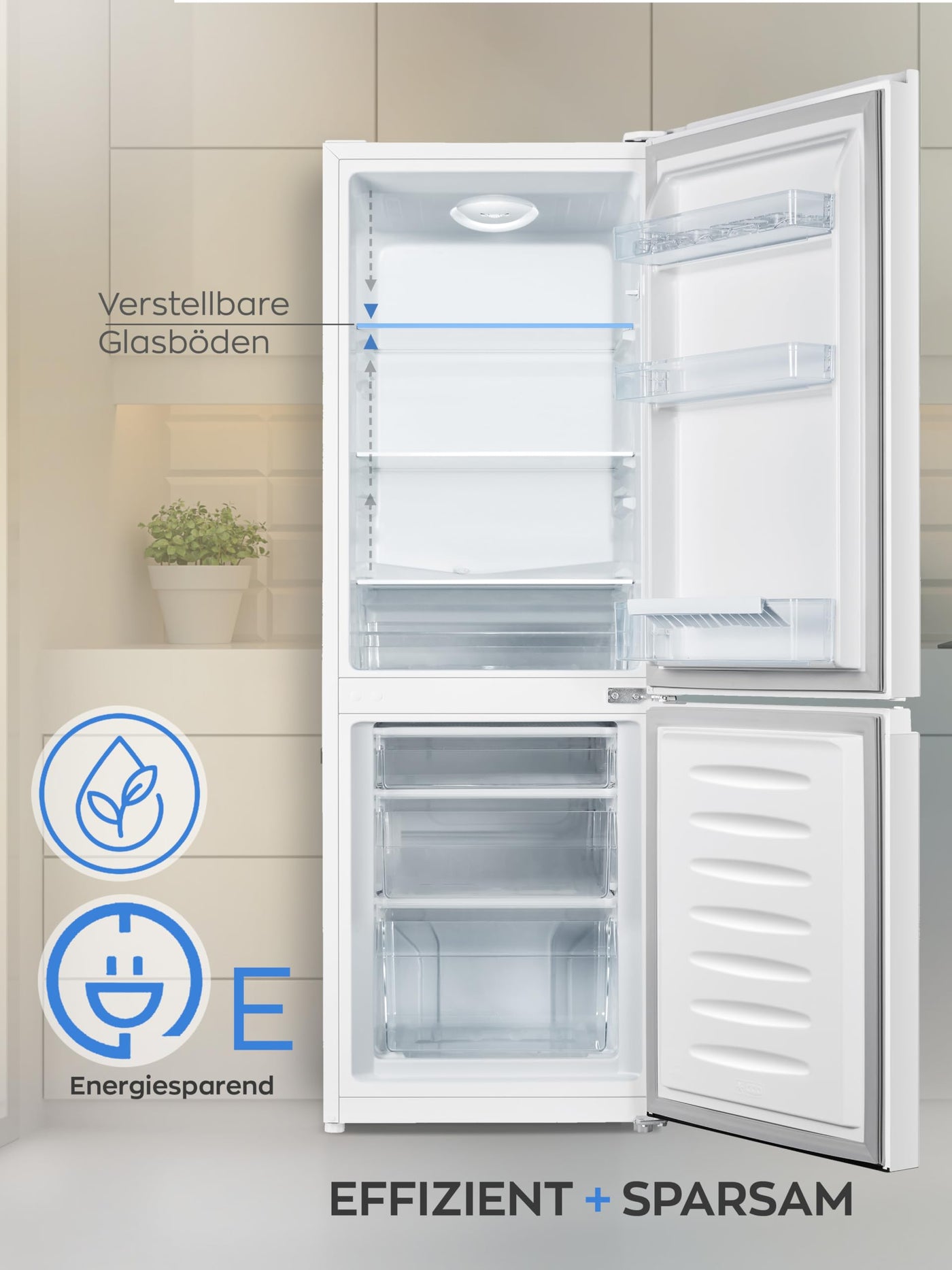 Heinrich´s Kühlgefrierkombination 175Liter, Kühlvolumen 122L, Gefrierfach 53L,LED Innenraumbeleuchtung, Kühlschrank Türanschlag wechselbar, leise 39dB,große Tiefkühlboxen, 7 Temperaturstufen,weiß