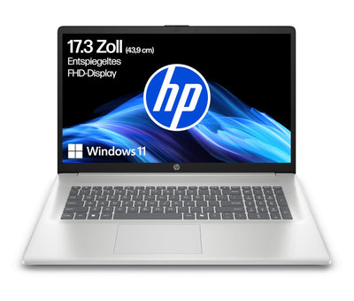 HP Laptop mit 17,3" FHD Display, Intel Core i7-1355U, 16 GB DDR4 RAM, 1 TB SSD, Intel Iris Grafik, Windows 11, QWERTZ, Silber inkl. 25 GB Dropbox-Speicher für 12 Monate
