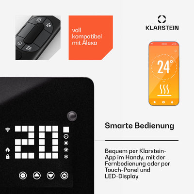 Klarstein Elektroheizung, 2500 W Konvektor Heizung Freistehend & Wandmontage, Elektroheizung Energiesparend mit App-Control & Bodenrollen, Heizung Elektrisch, Heizkörper Elektrisch mit Thermostat