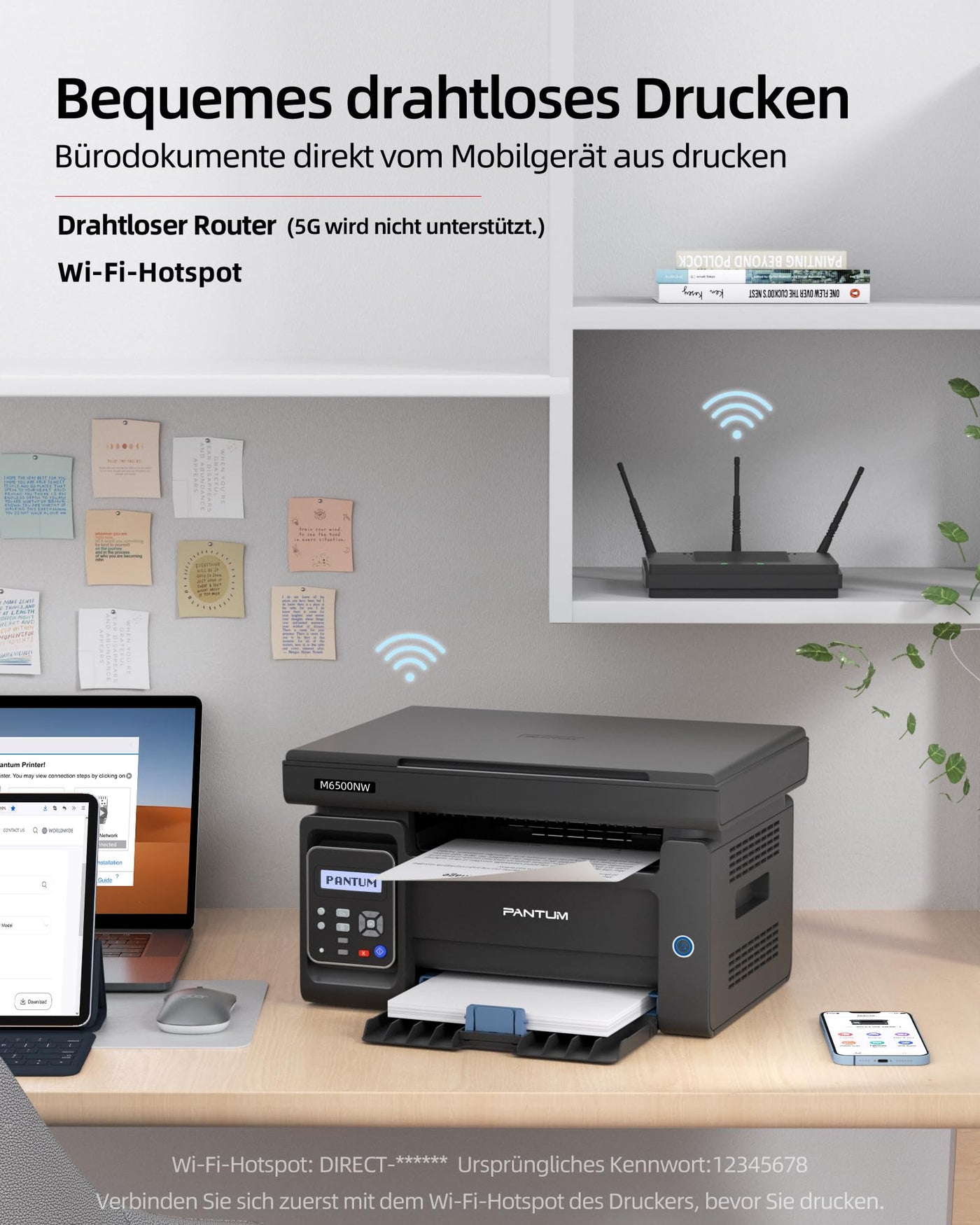 PANTUM M6500NW Laserdrucker Multifunktionsgerät mit Scanner und Kopierer,Drucker WLAN, Schwarz Weiss, Airprint, A4,22ppm