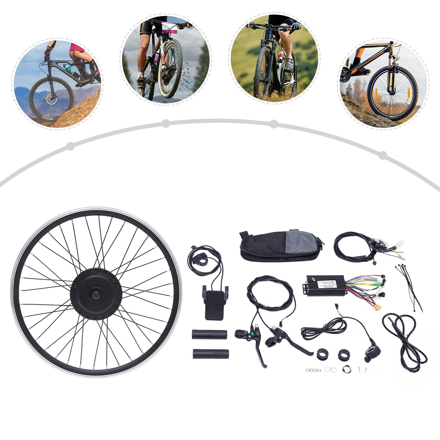 SuhoFutus Ebike Kit, 24 Zoll Ebike Umbausatz E-Bike Vorderrad Umbausatz Kit, Fahrrad Motor Kit mit Brushless Gear Motor 500W, 5-Gänge Gangverstellung, Anwendbar auf V Bremse/Scheibenbremse