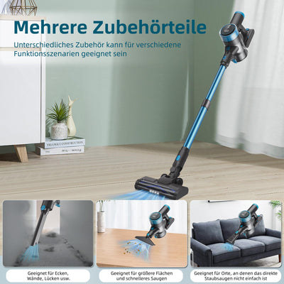 Quilted Northern 45KPa/550W/65Mins Akku Staubsauger, 1.5L Staubsauger Kabellos mit LED Touchscreen/Anti-Tangle-Bürste, Stabstaubsauger mit 4 Staubsaugerköpfe, für Hartböden/Teppich/Tierhaare