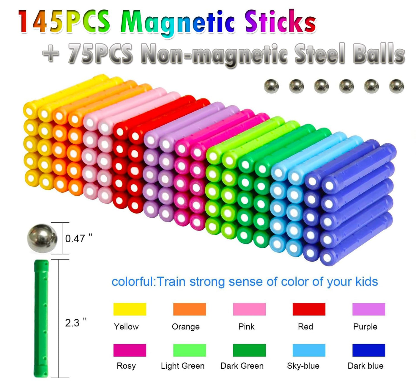 Funifinds 220 Stück Magnetische Stöcke Blöcke, Magnet Bildungsspielzeug Sticks Magnetische Bausteine Stapeln Spielzeug STEM Set, Nicht giftiges Gebäude Spielzeug 3D Puzzle mit Aufbewahrungstasche