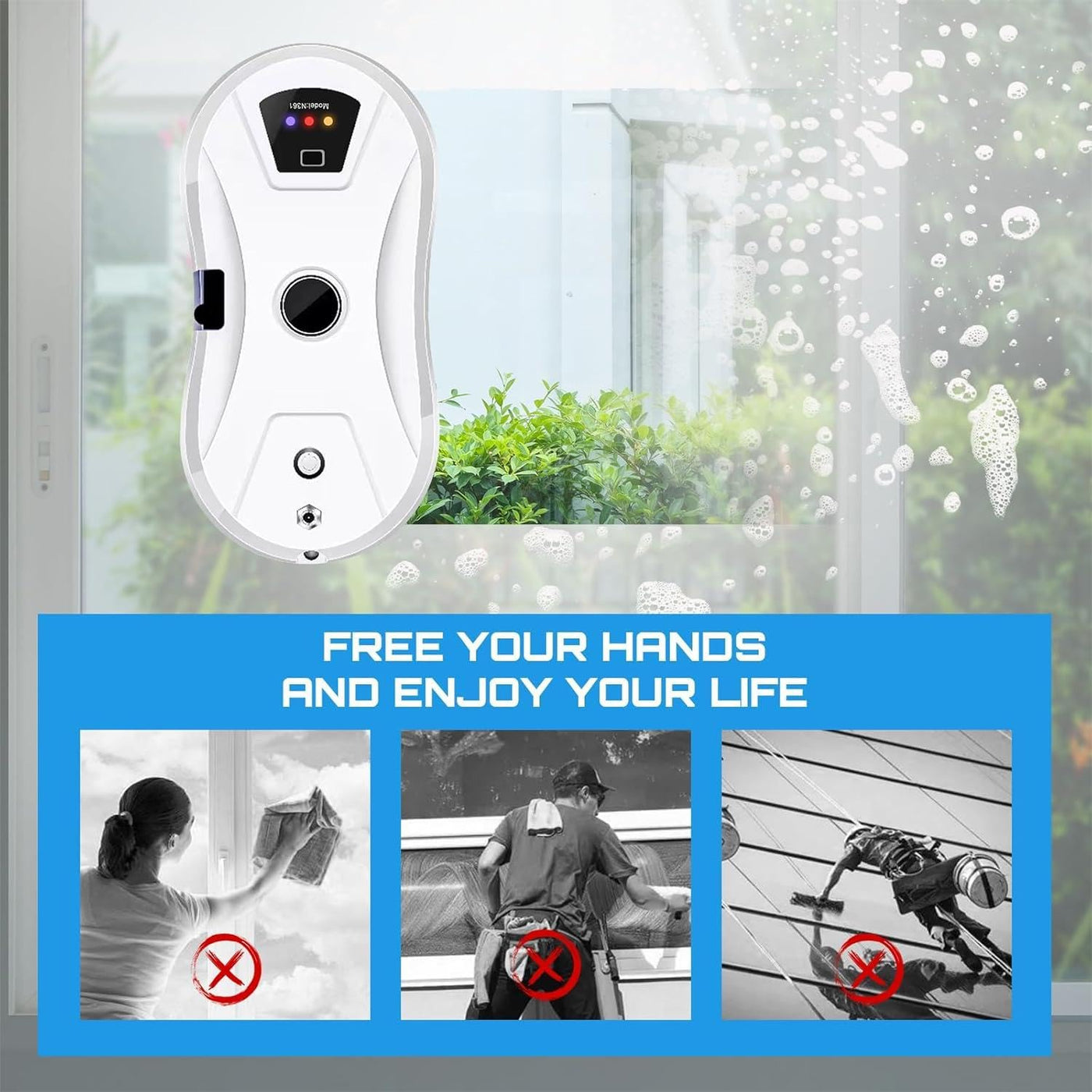 Eznaobo Fensterputzroboter mit Sprühfunktion, 5600Pa Fensterreiniger Roboter Automatischer, Elektrischer Fensterputzer Fernbedienung für Innen- und Außenfenster, 10x Lappen (White)