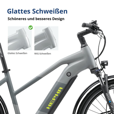 HEPHA E-Bike Trekking 7 Performance, 90Nm Mittelmotor (Upgrade AUF 100NM), 708Wh abnehmbar Akku (bis zu 200Km), APP, 10-Gang, Federgabel 63mm, 27.5 Zoll, LTD(Lowstep, Dark Grey, L-49cm)