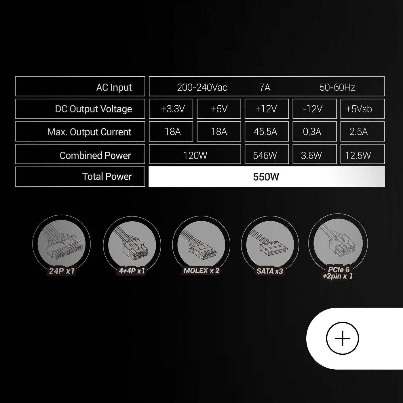 MARSGAMING MPIII550P, PC-Netzteil ATX 550W, 5 Jahre Garantie, 85% Effizienz, Digitales APFC-System, 120mm FDB-Lüfter mit AI-RPM, DC-DC- und SMD-Technologie, extra Lange Flachkabel, Schwarz