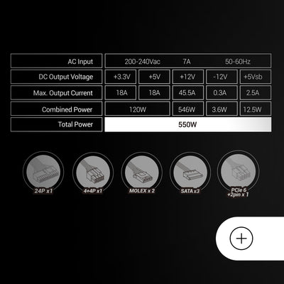 MARSGAMING MPIII550P, PC-Netzteil ATX 550W, 5 Jahre Garantie, 85% Effizienz, Digitales APFC-System, 120mm FDB-Lüfter mit AI-RPM, DC-DC- und SMD-Technologie, extra Lange Flachkabel, Schwarz
