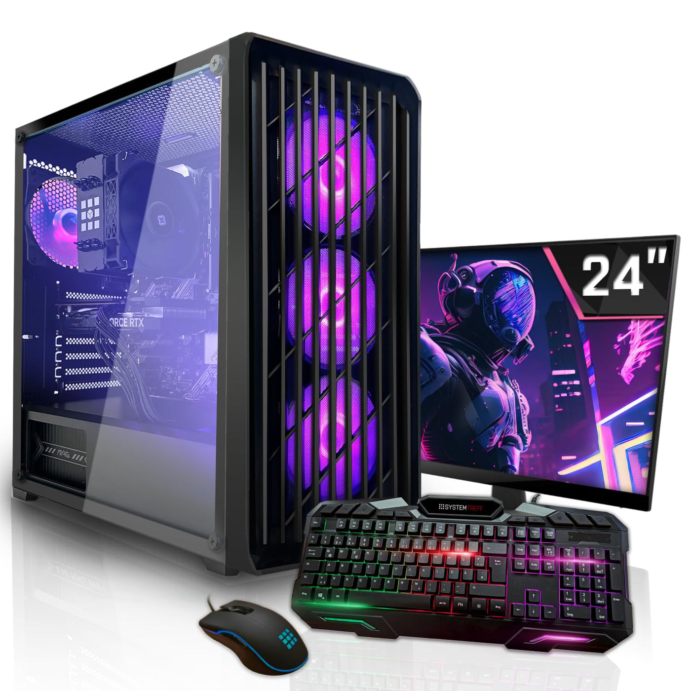 SYSTEMTREFF Basic Gaming Komplett PC Set AMD Ryzen 5 5600G 6x4.4GHz | AMD RX Vega 7 4K HDMI DX12 | 1TB M.2 NVMe | 32GB DDR4 RAM | WLAN Desktop Paket Computer für Gamer, Gaming