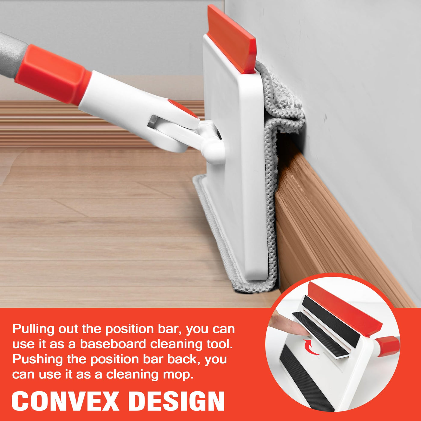 JEHONN Wischmopp Fliesenreiniger Gerät mit Langem Griff 142 cm, Wand und Fußleisten Reiniger, 4-in-1 Fliesen Reinigungsgerät mit 1 Bürste, 2 Chenille, 2 Mikrofaserpads für Fußbodenleiste